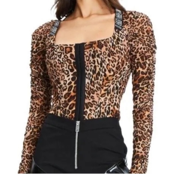 I.AM.GIA Long Sleeve Chelsea Leopard Corset Top XS Lace Up Back Ruched Sleeves - Picture 4 of 11